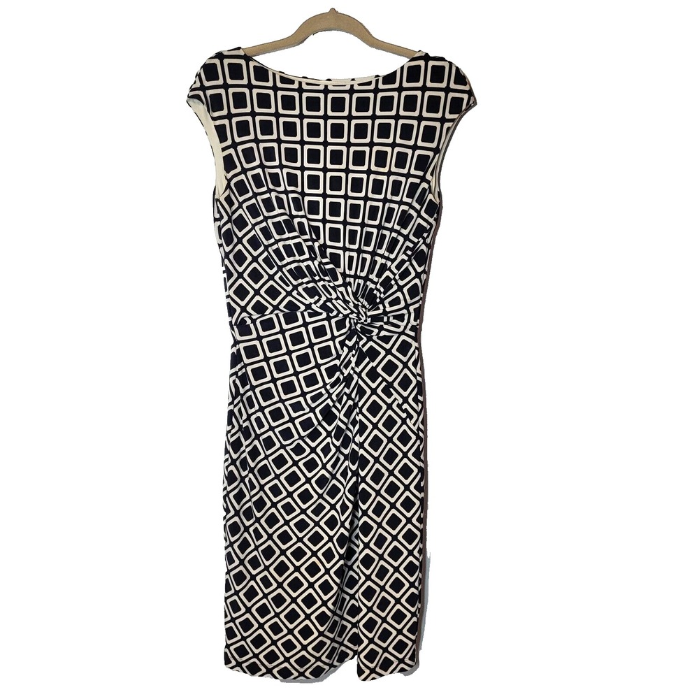 Lauren Ralph Lauren‎ Navy/White Twist Waist Geometric Sleeveless Dress 8 Career